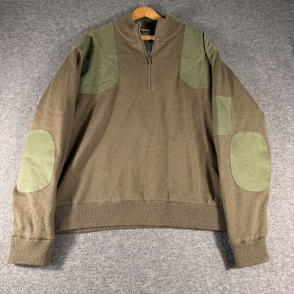Men's Green Half Zip Shooting Wool Sweater Lined Field Tested Guide Gear Size L